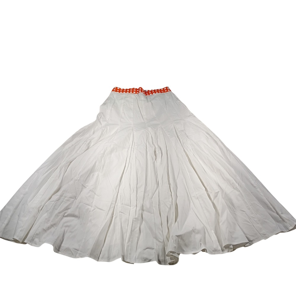Fancy Maxi Skirt Women XS White Orange Gingham Waist NEW Pleated Full Length